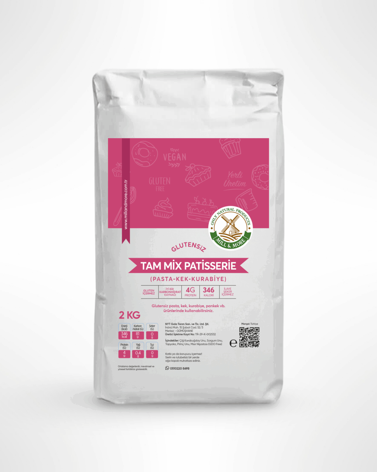 Glutensiz Tam Mix Patisserie Pasta Kek Kurabiye Unu Karışımı 2 Kg - Görsel 1